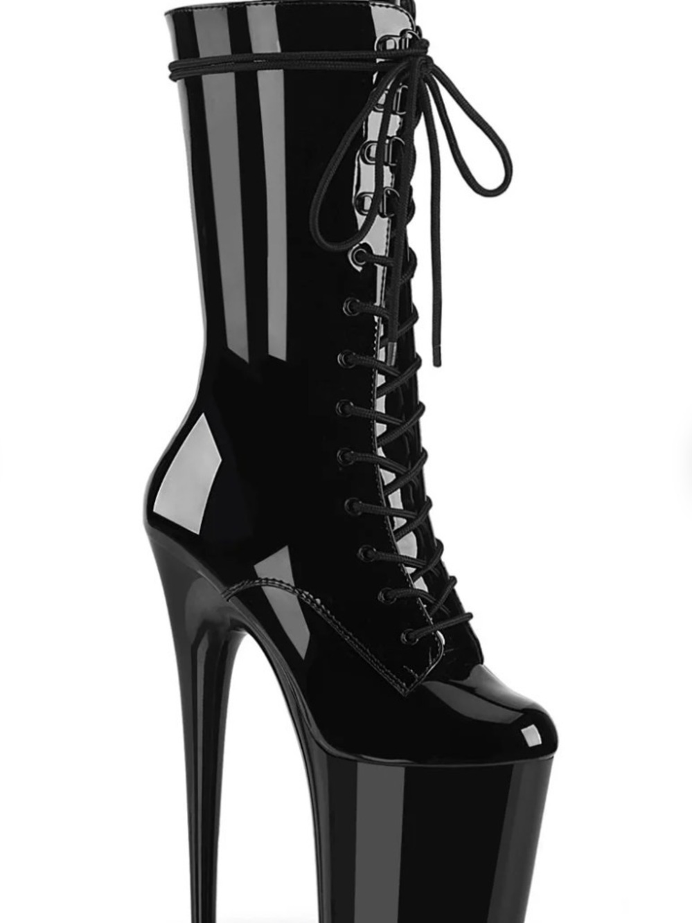 Pleaser Flamingo-1050 Black Patent Platform 8” Stiletto Boots